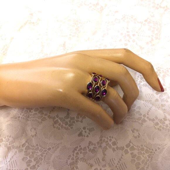 VTG Women’s Purple Cubic Zirconia Gold Tone Adjustable Vintage Ring Size 8 9 10 - Picture 5 of 8